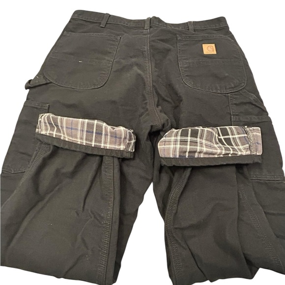 Carhartt Duck Flannel Lined Cargo Pants B-111 Black 38x30 Loose Fit - Picture 2 of 10